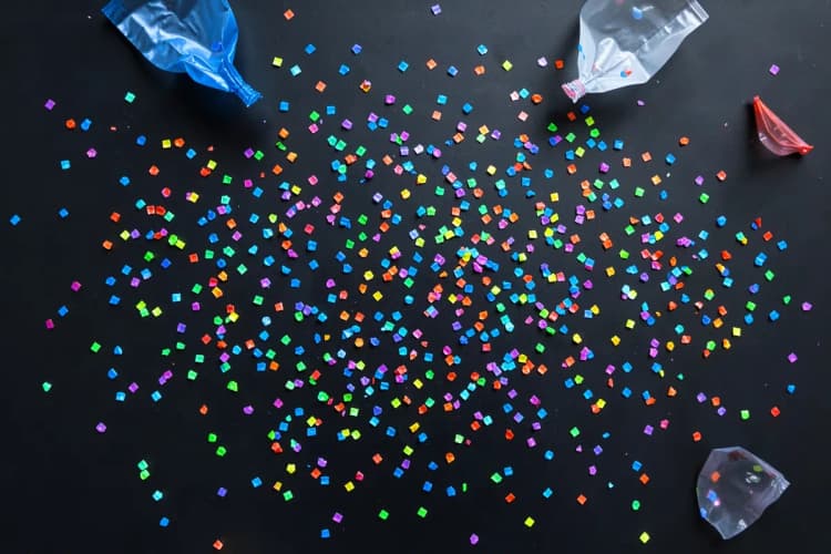 Modelo de proposta comercial para eventos, com confetes e balões.