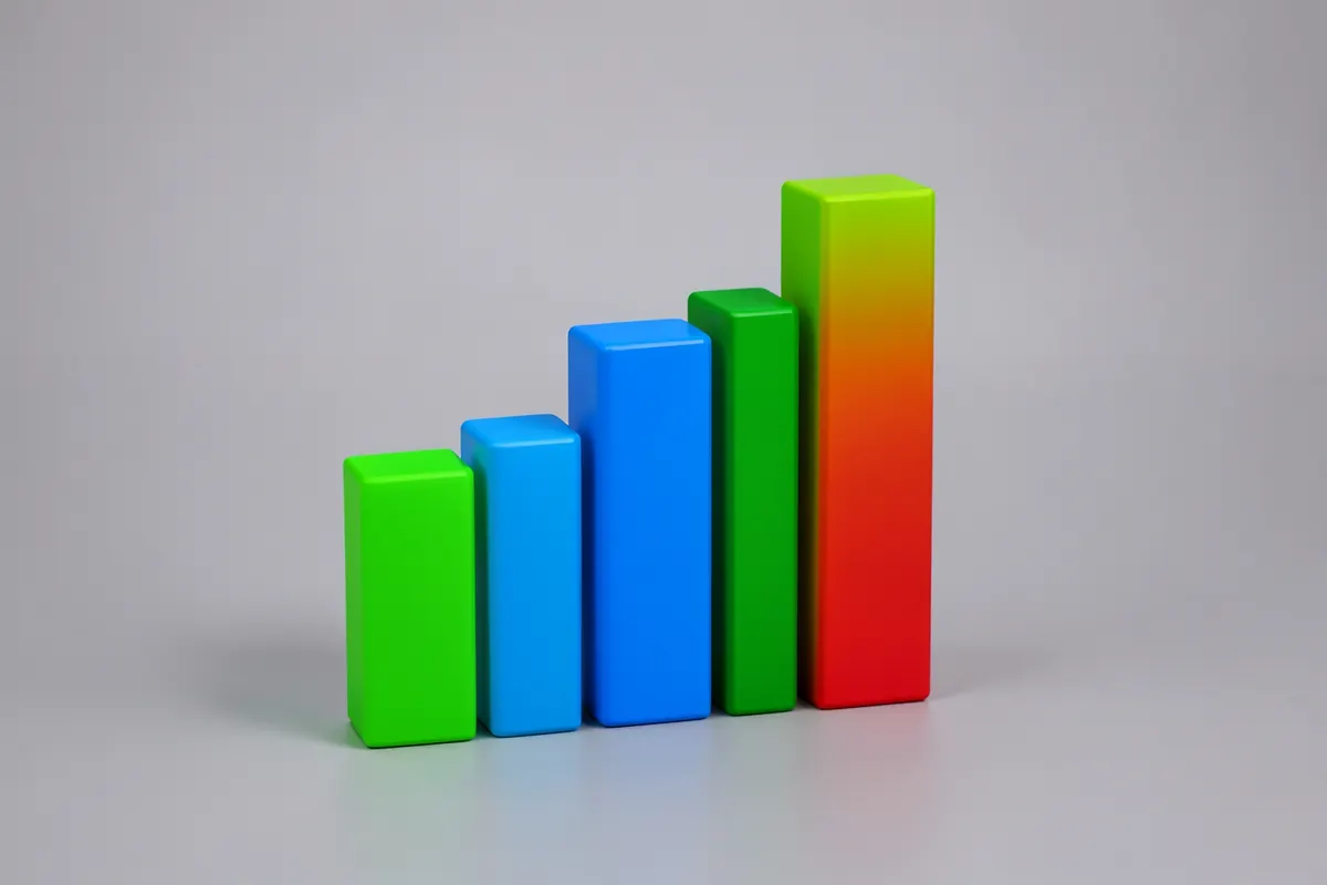 Gráfico de barras ascendente simbolizando o crescimento de vendas através de textos de prospecção eficazes.