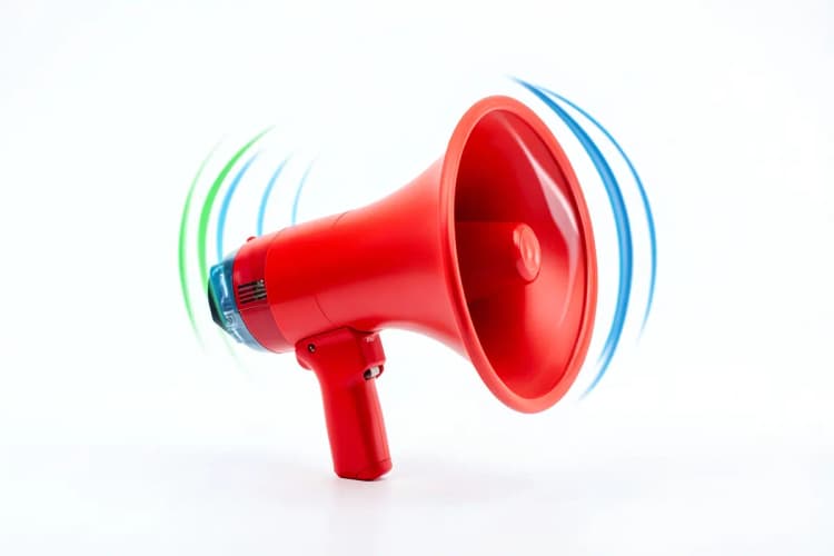Um megafone emitindo ondas sonoras, simbolizando a divulgação e alcance de novas técnicas.
