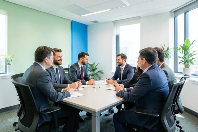 Pessoas em uma sala de reuniões discutindo um projeto
